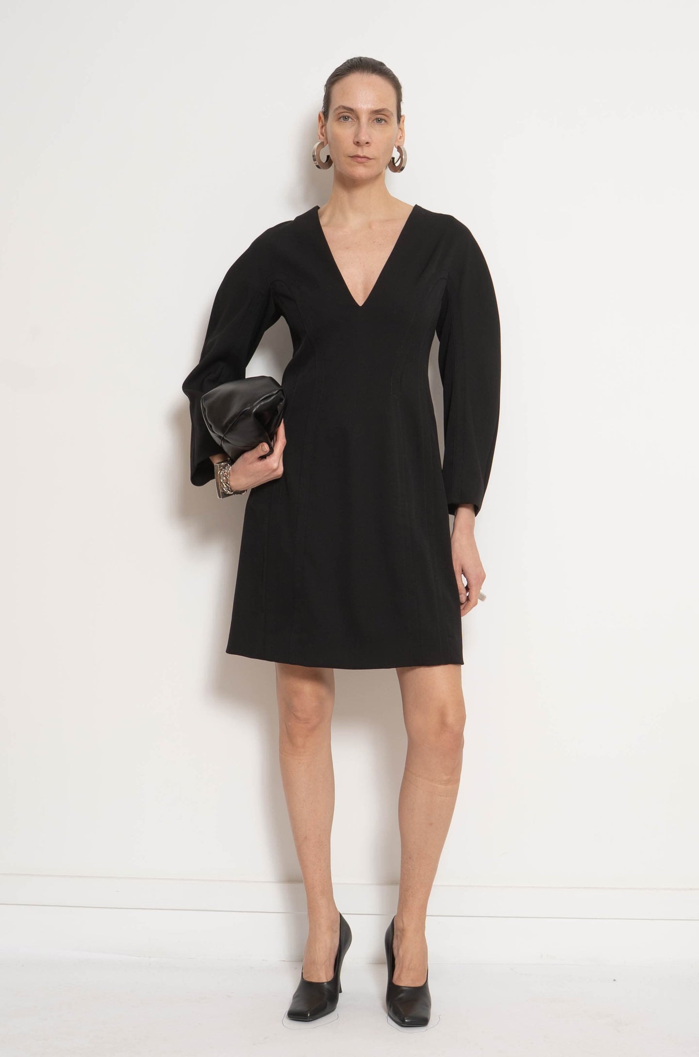 Deep V Tailored Dress | Black