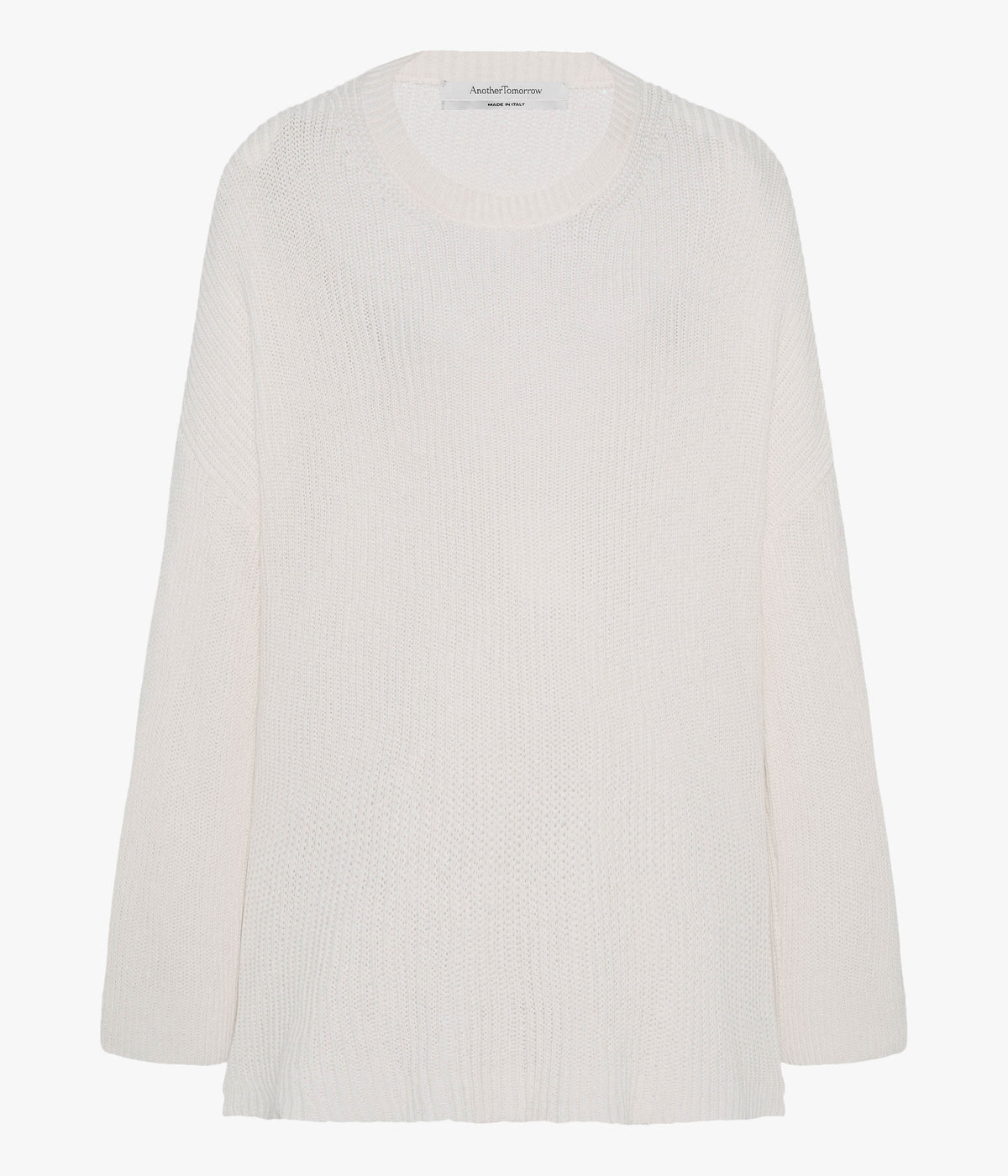 Another Tomorrow Draped Crew Knit in Off White – Cotton Women's Knitwear