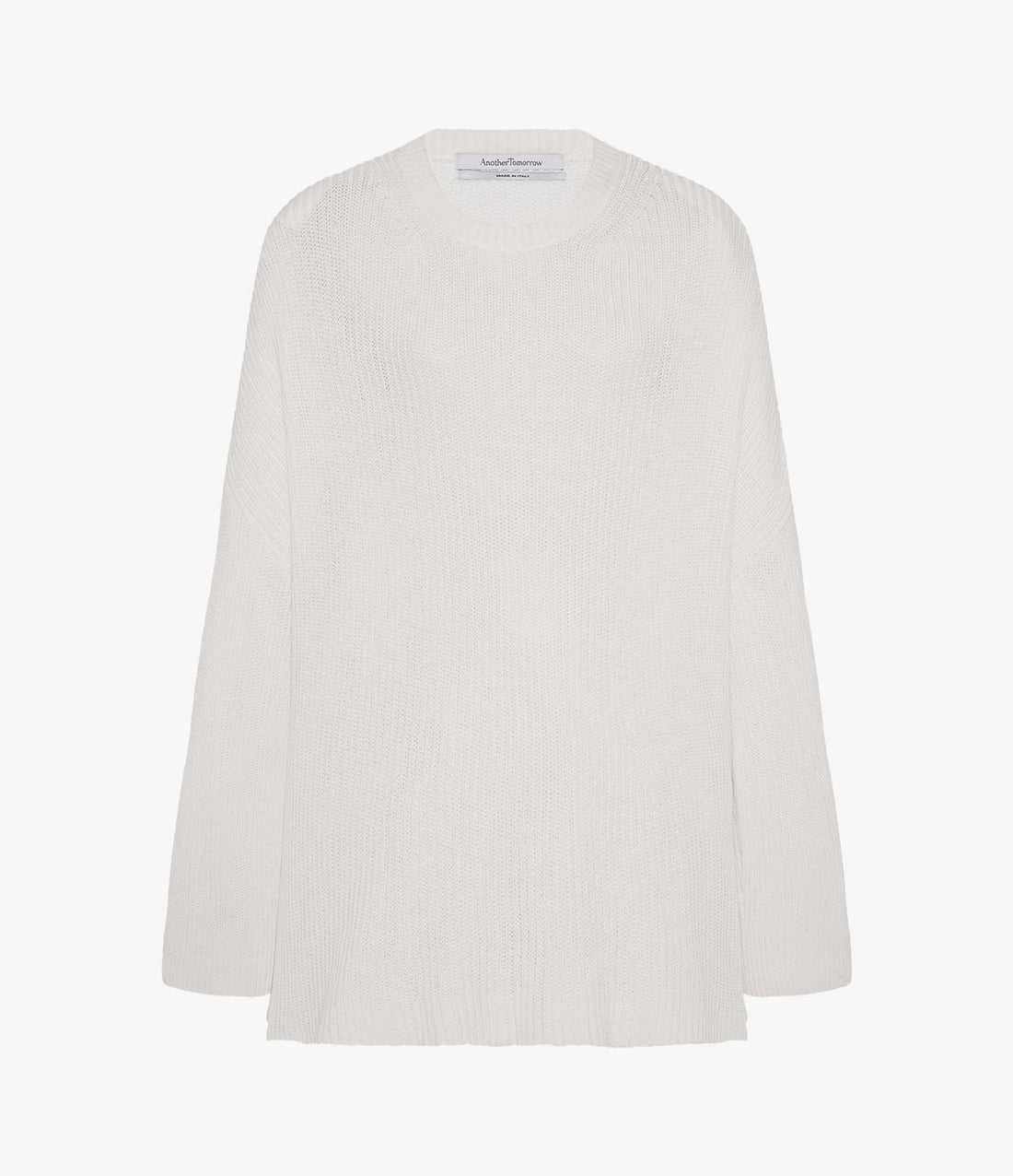 Another Tomorrow Draped Crew Knit in Off White – Cotton Women's Knitwear