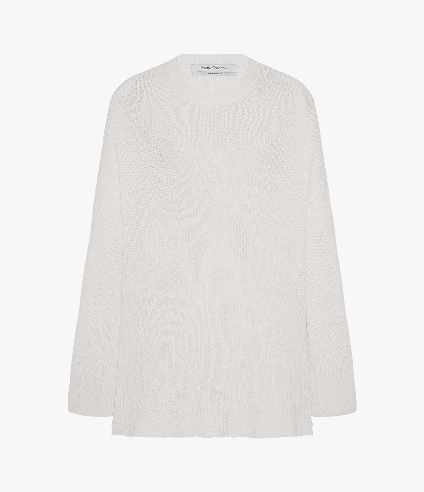 Another Tomorrow Draped Crew Knit in Off White – Cotton Women's Knitwear