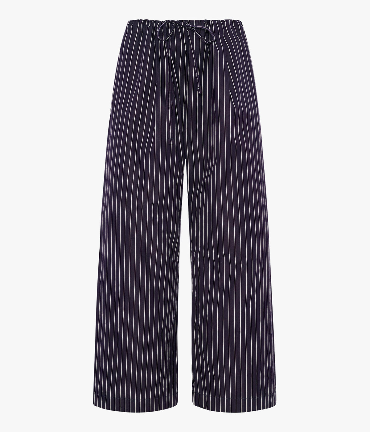 Another Tomorrow Drawcord Pant in Navy/White Stripe – Cotton Women's Trousers