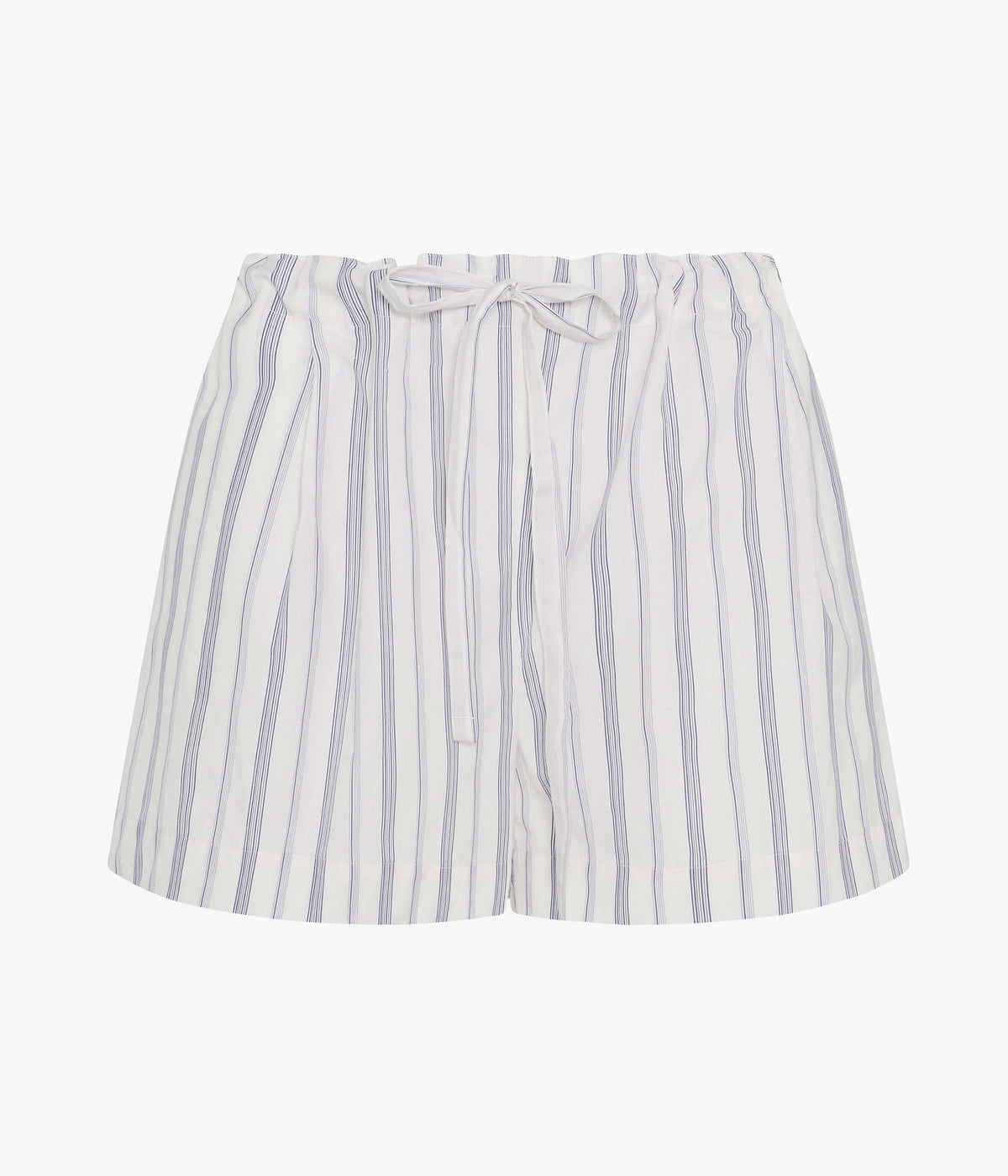 Another Tomorrow Drawcord Short in White/Navy Stripe – Cotton Women's Trousers