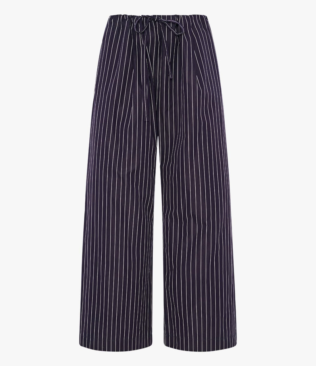 Another Tomorrow Drawcord Pant in Navy/White Stripe – Cotton Women's Trousers
