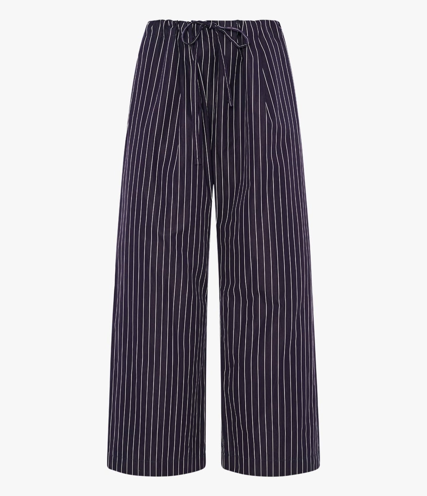Another Tomorrow Drawcord Pant in Navy/White Stripe – Cotton Women's Trousers