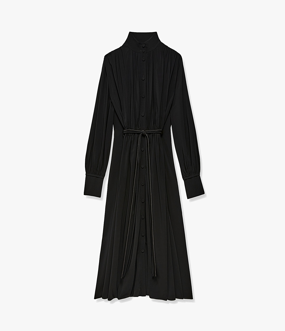Another Tomorrow Drawstring Shirtdress in Black – Satin Women's Dress