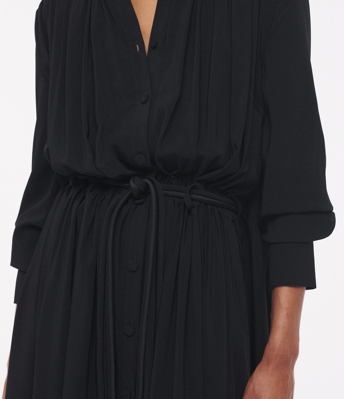 Another Tomorrow Drawstring Shirtdress in Black – Satin Women's Dress