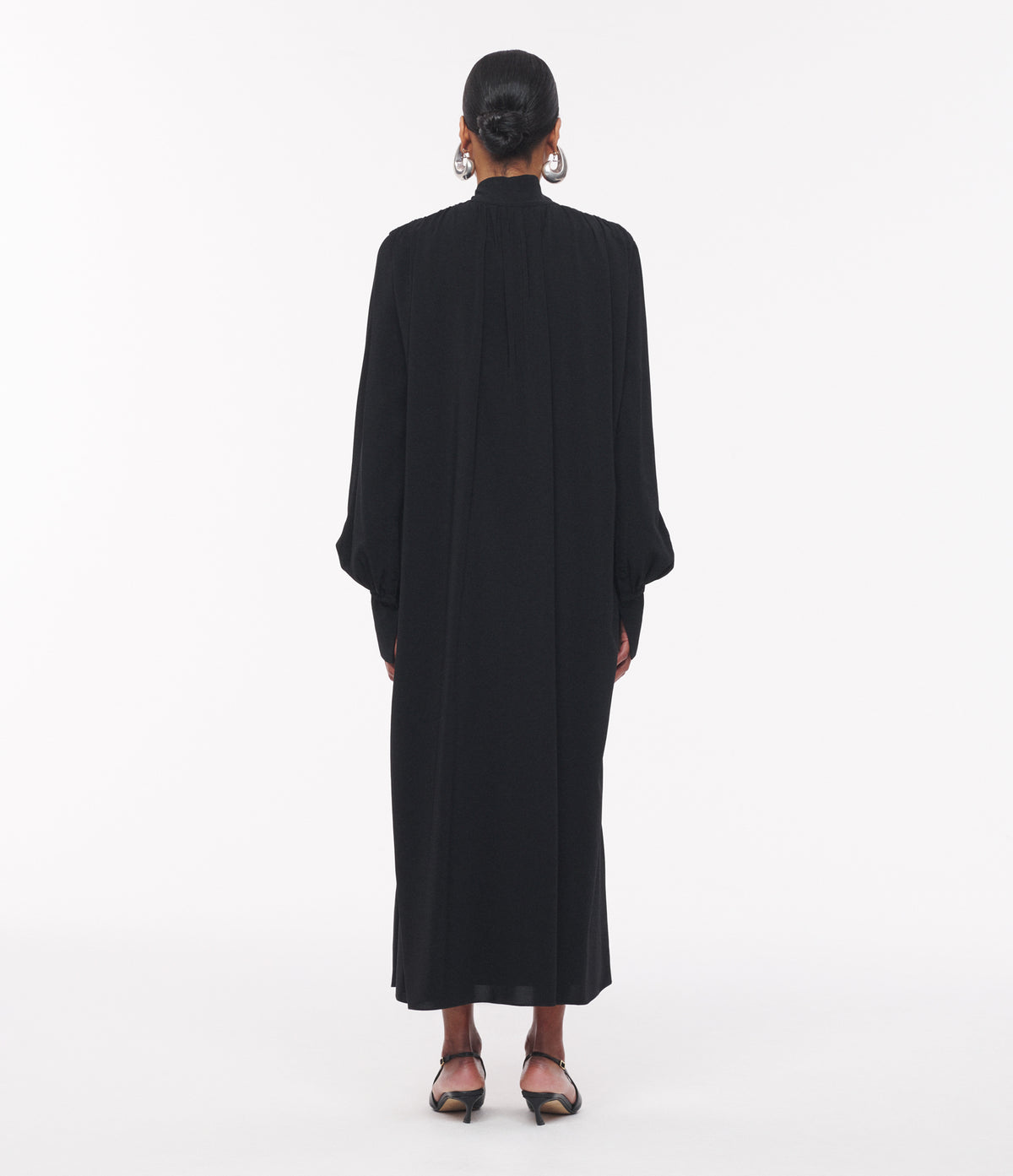 Another Tomorrow Drawstring Shirtdress in Black – Satin Women's Dress