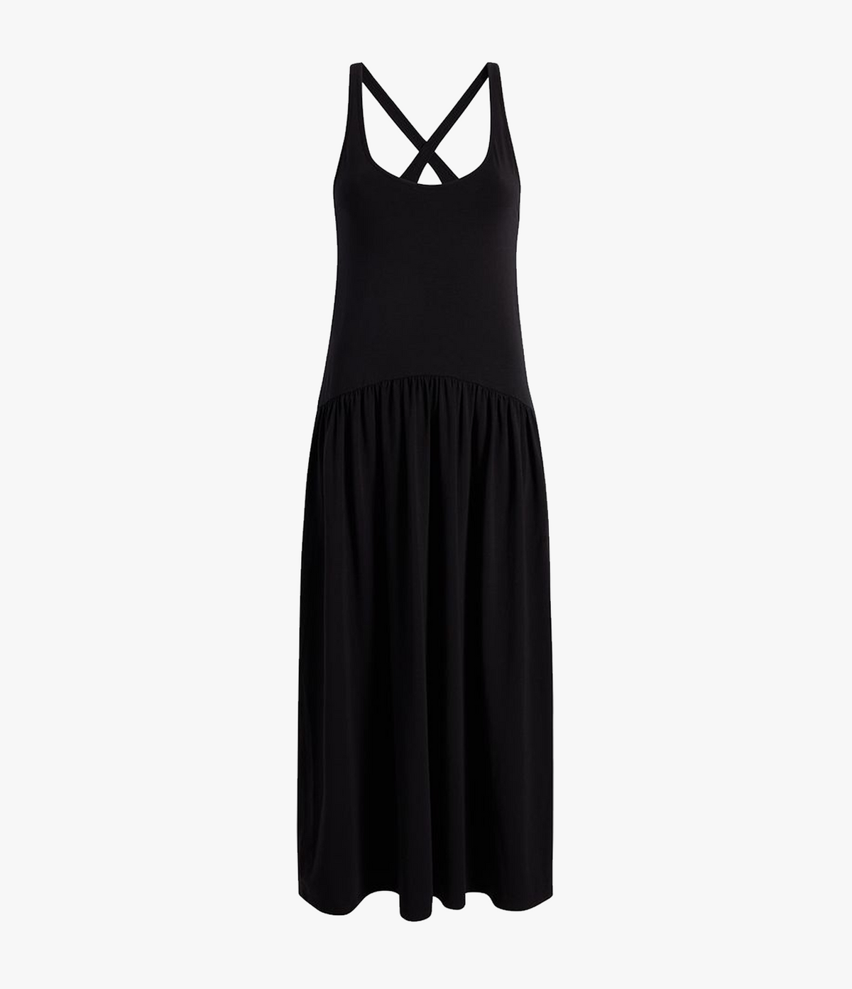 Another Tomorrow Dropwaist Gathered Tank Dress in Black – Cotton Women's Dress