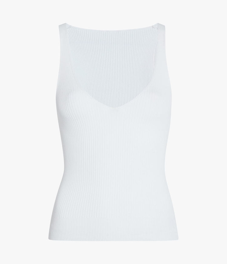 Deep V Tank Knit | White