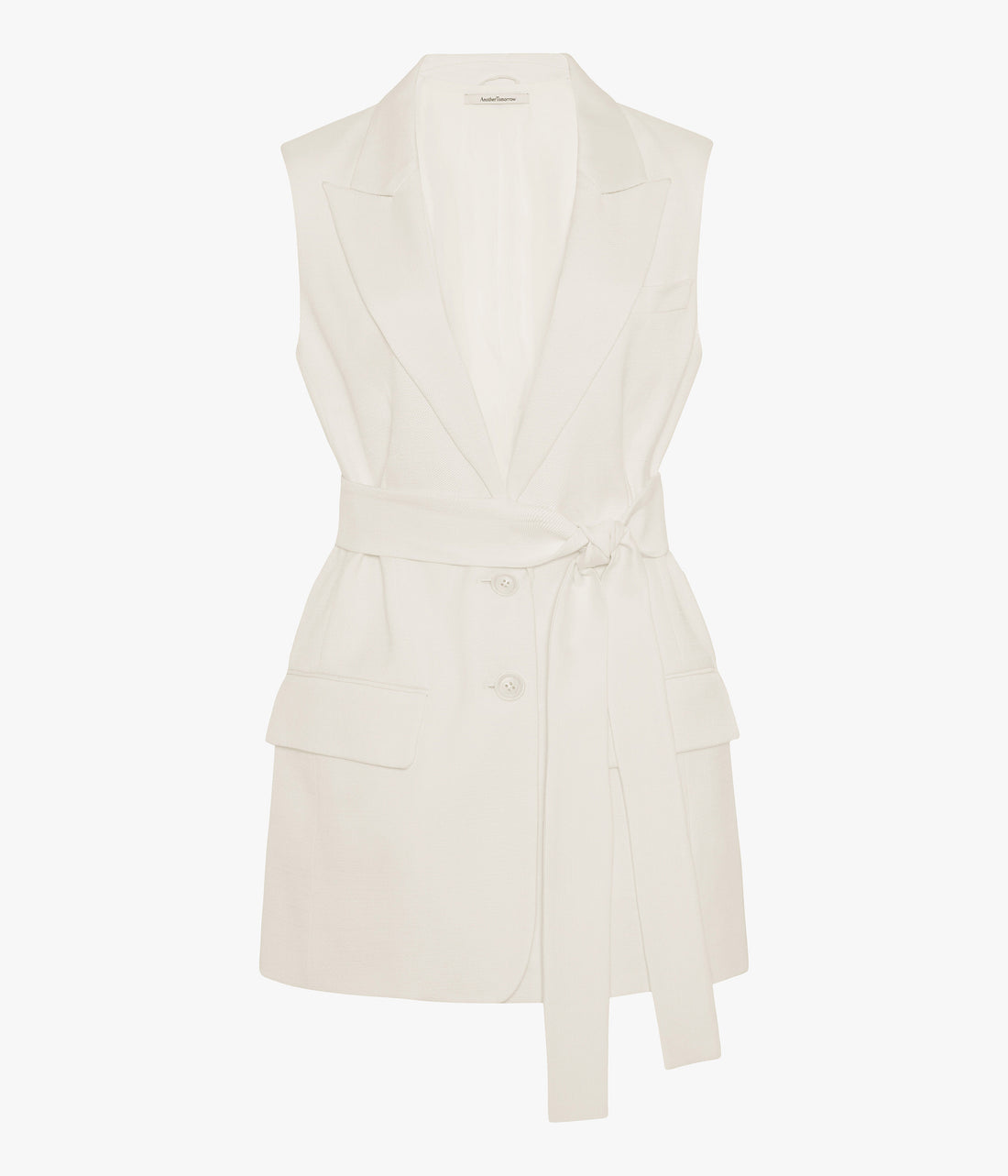 Another Tomorrow Easy Tie Vest in Off White – Cotton Women's Jacket