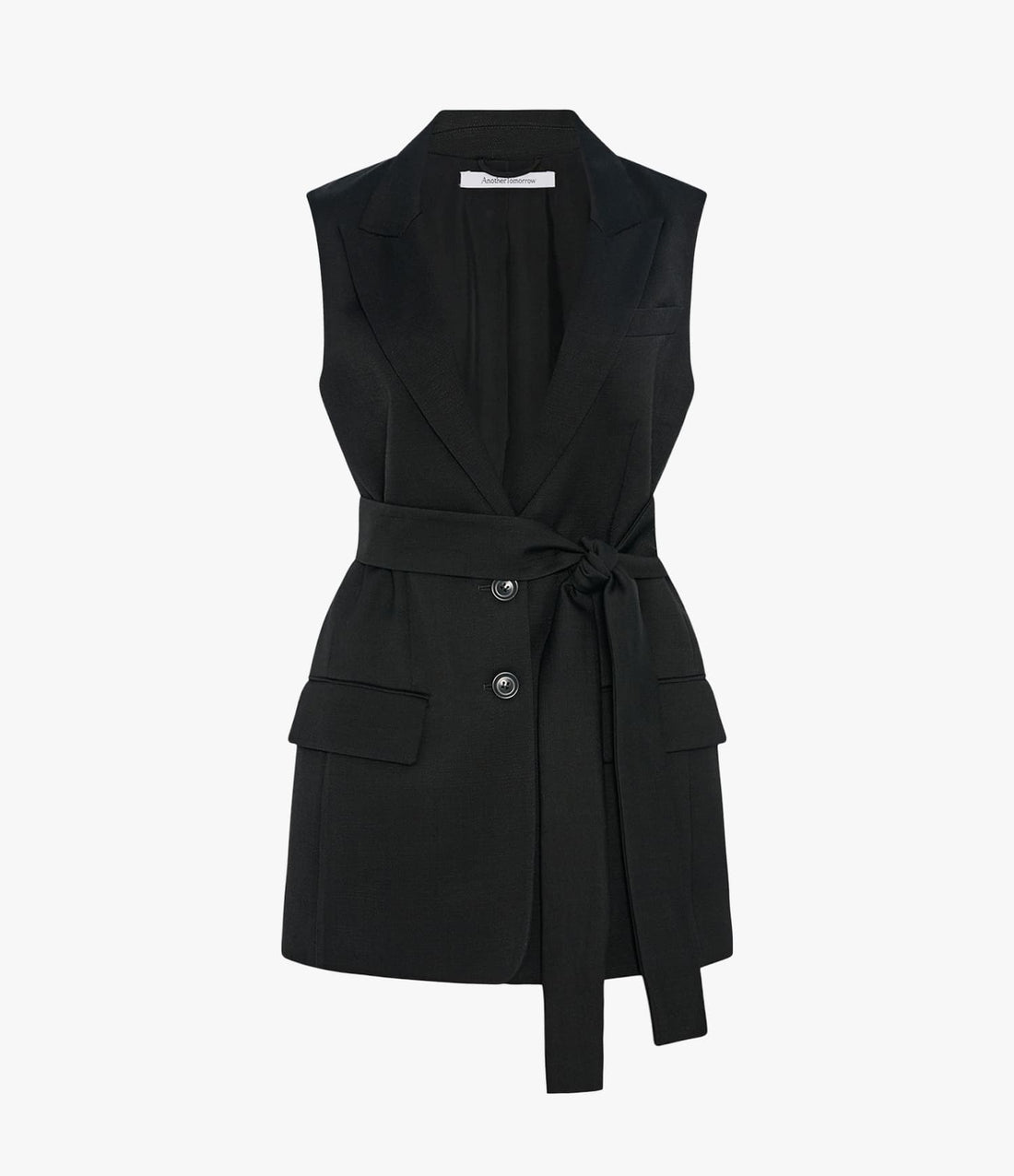 Another Tomorrow Easy Tie Vest in Black – Cotton Women's Jacket
