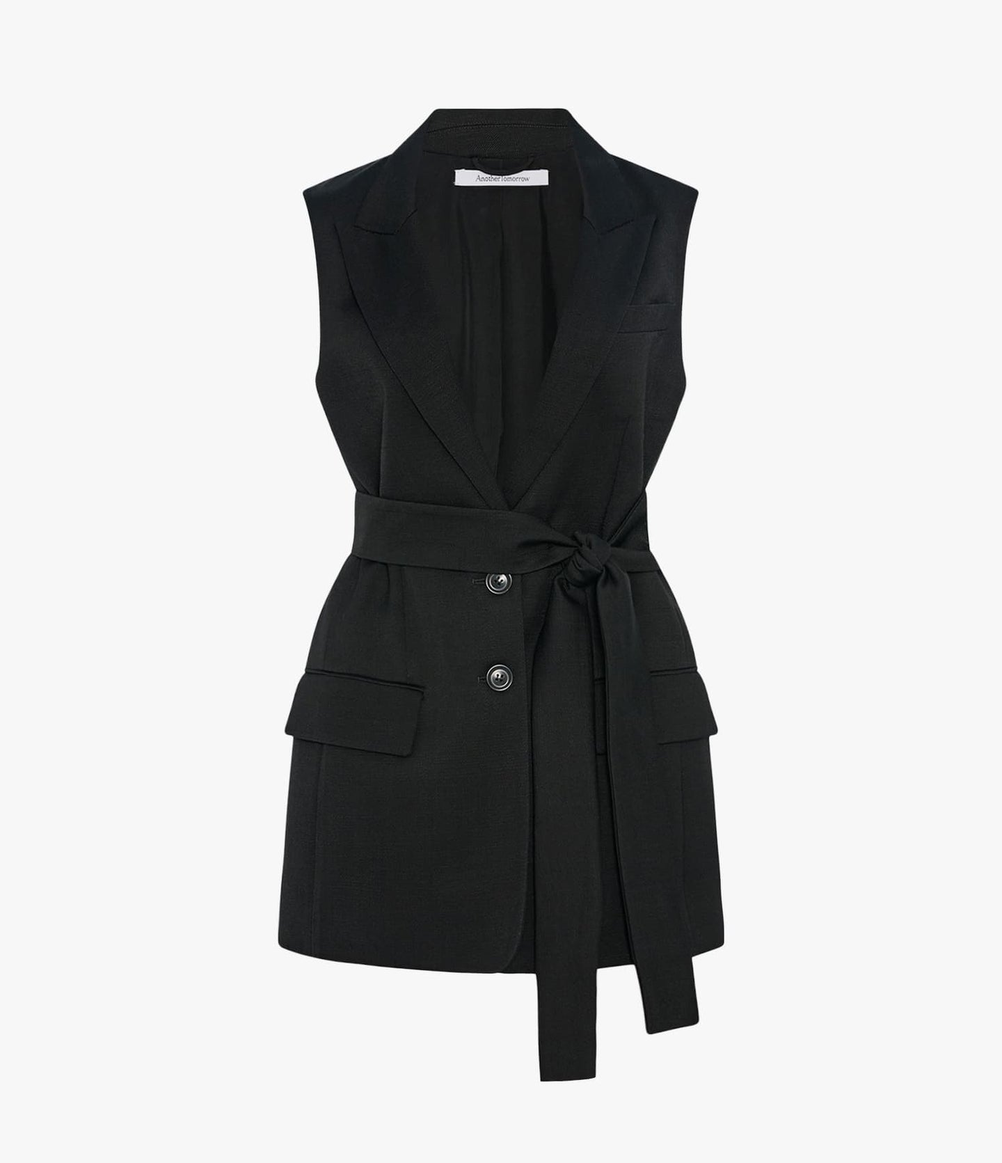 Another Tomorrow Easy Tie Vest in Black – Cotton Women's Jacket