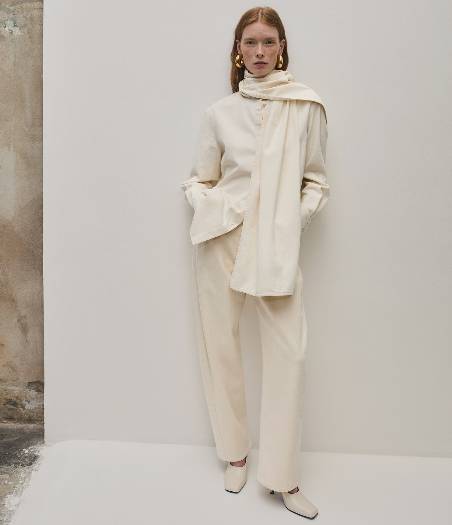 Denim Curved Pant | Ecru