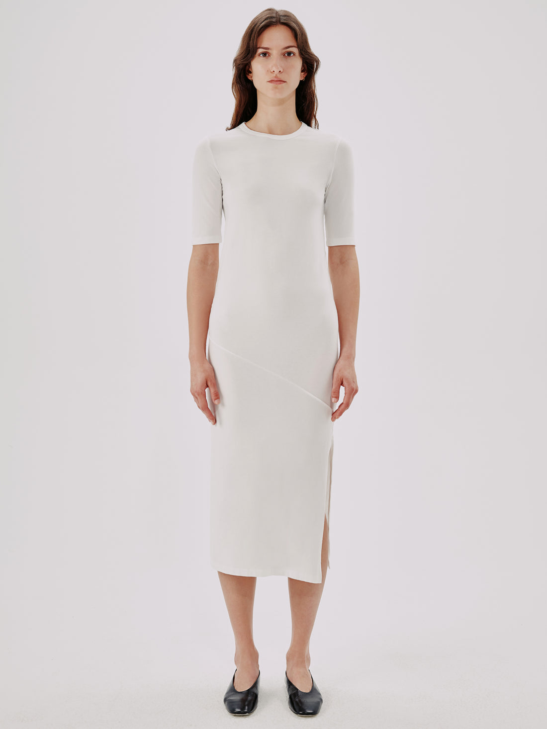 Elbow Sleeve Dress | White Another Tomorrow Elbow Sleeve Dress | White Another Tomorrow