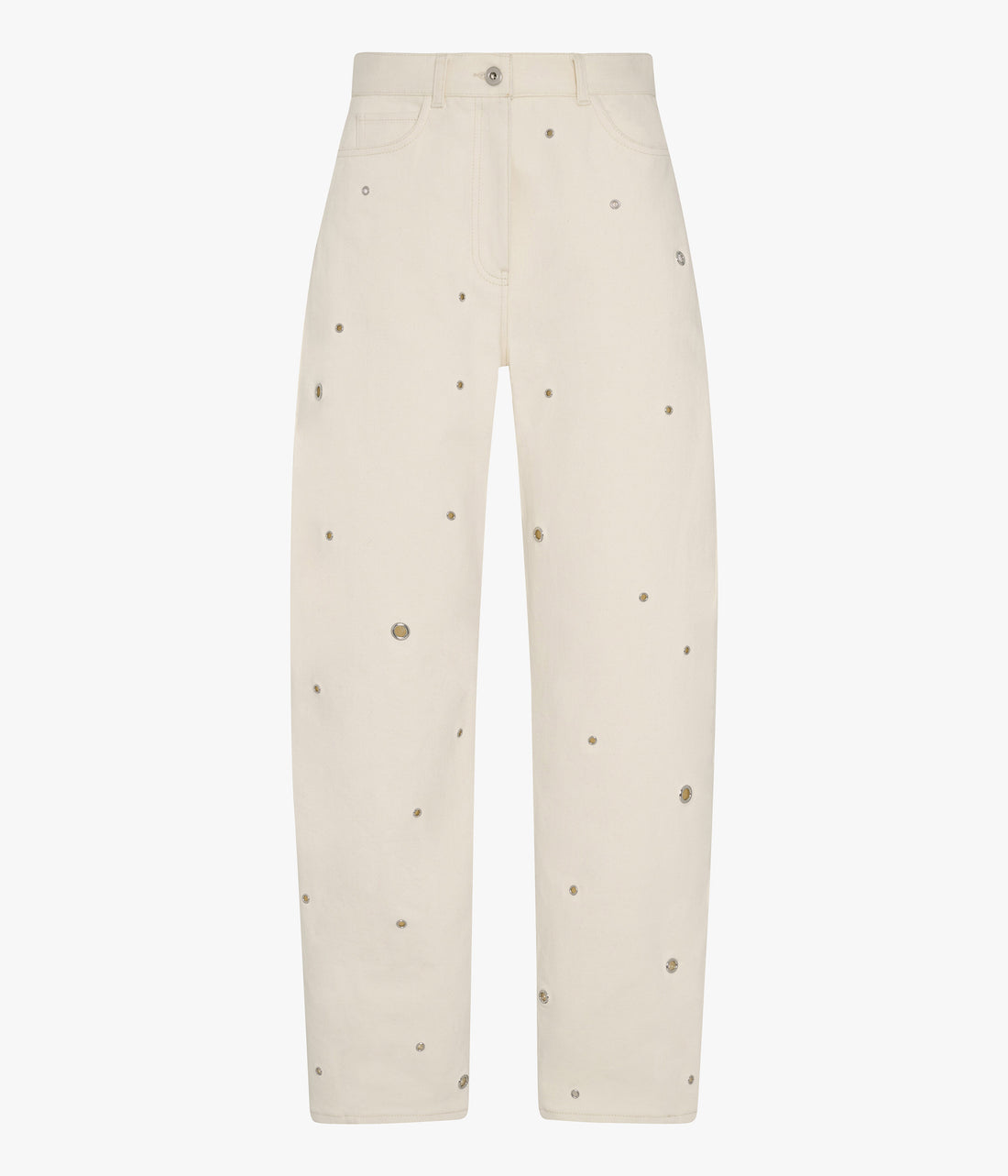 Eyelet Denim Curved Pant | Ecru