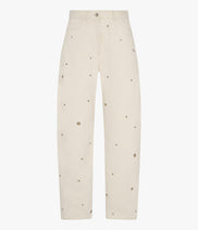 Eyelet Denim Curved Pant | Ecru