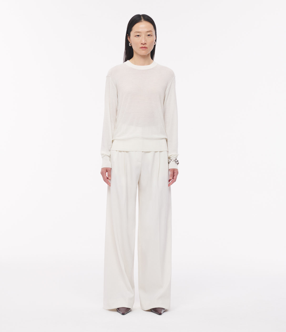 Another Tomorrow Featherweight Crew in Off White – Wool