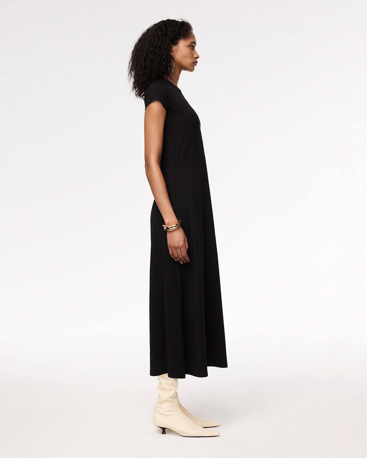 Another Tomorrow Fitted Tee Dress in Black – Cotton Women's Dress