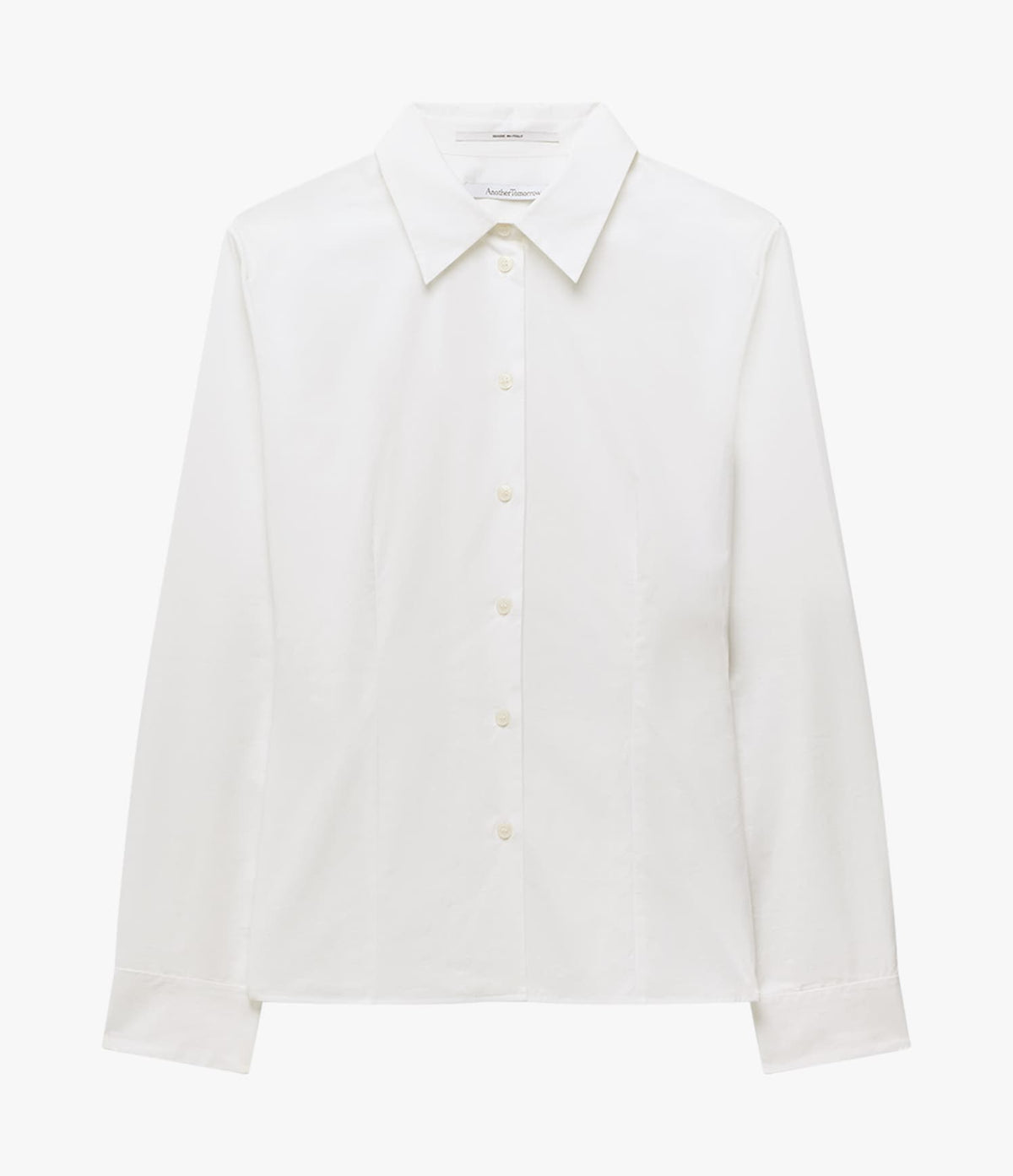 Another Tomorrow Fitted Blouse in White – Cotton Women's Top