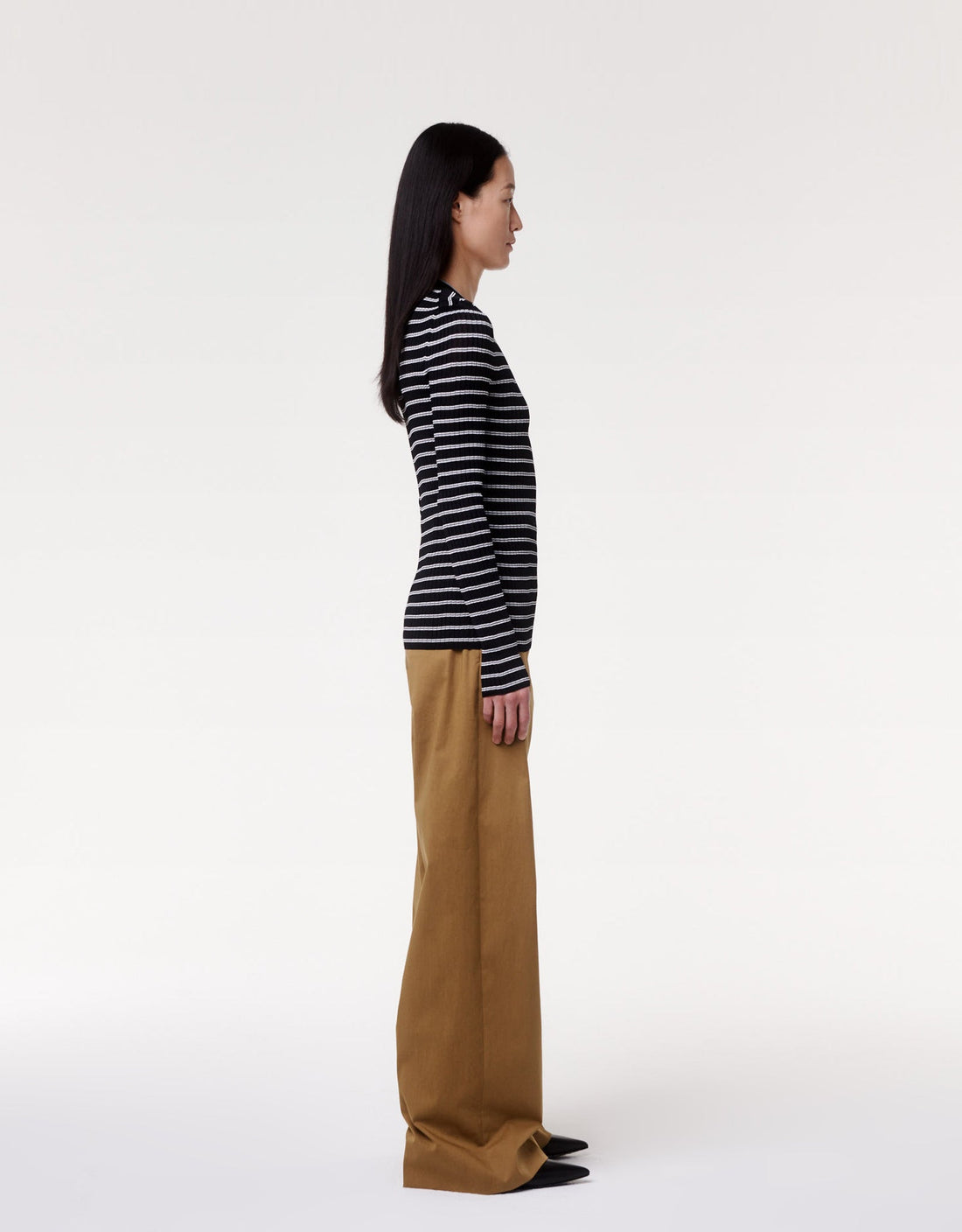 Another Tomorrow Fitted Long Sleeve Knit in Black/White – Viscose Women's Knitwear