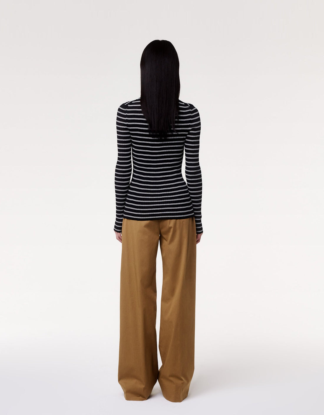 Another Tomorrow Fitted Long Sleeve Knit in Black/White – Viscose Women's Knitwear