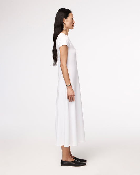 Another Tomorrow Fitted Tee Dress in White – Cotton Women's Dress