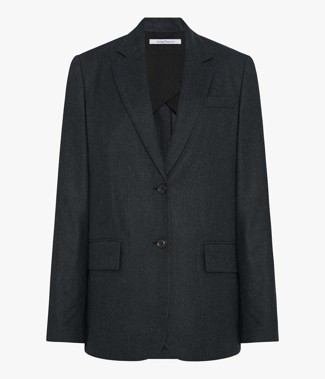 Another Tomorrow Flannel Relaxed Blazer in Charcoal Melange – Wool Women's Jacket