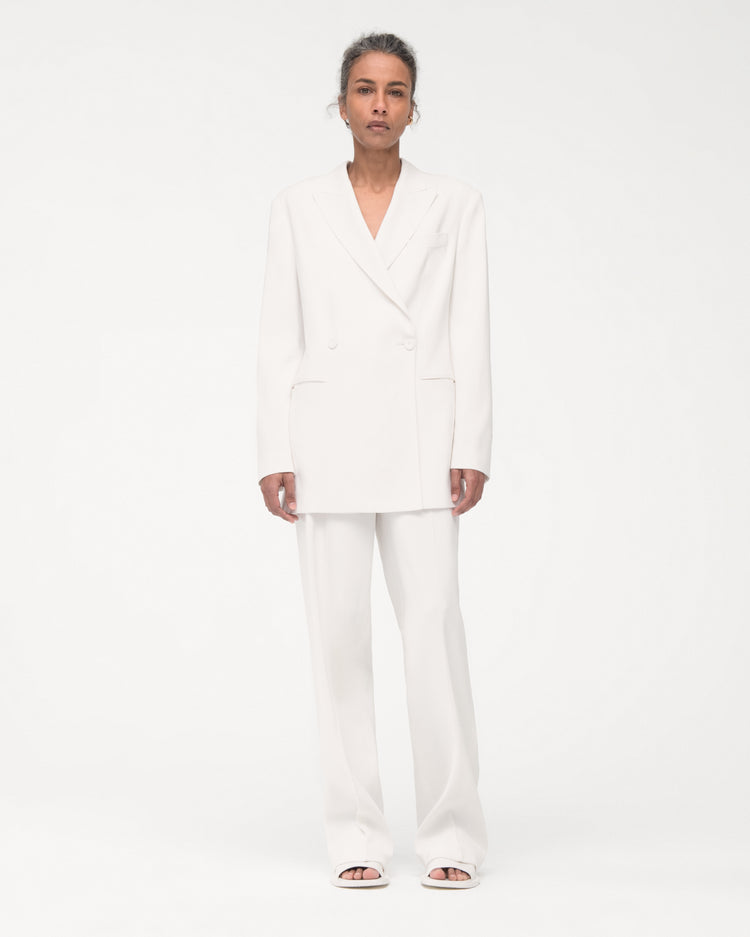 Another Tomorrow Fluid Double Breasted Jacket in Off White – Viscose Women's Jacket