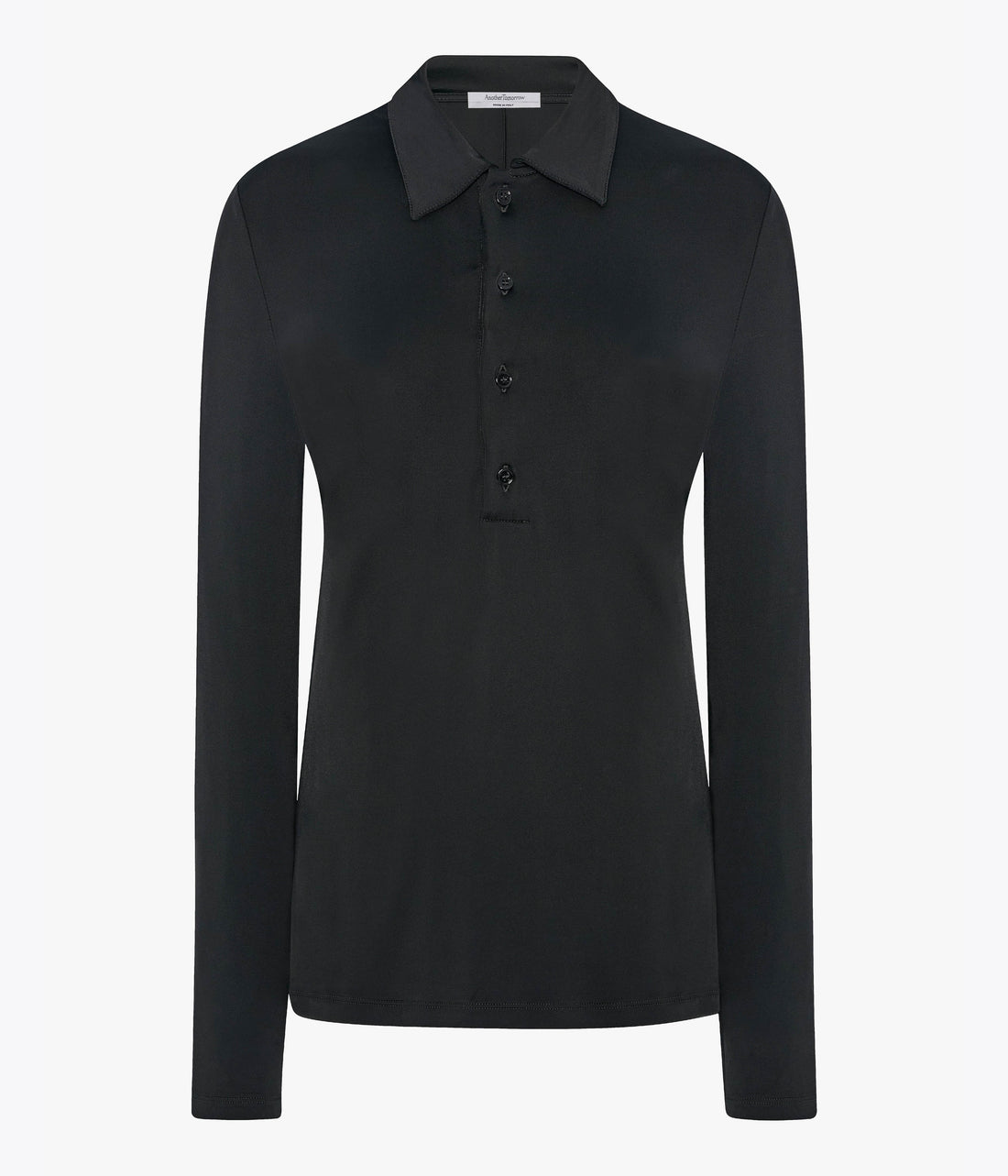 Another Tomorrow Fluid Long Sleeve Polo in Black – Jersey Women's Top
