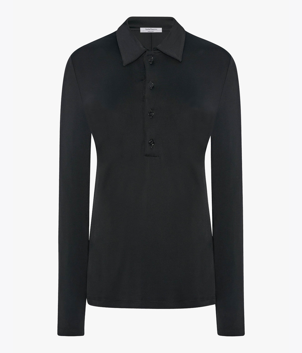 Another Tomorrow Fluid Long Sleeve Polo in Black – Jersey Women's Top
