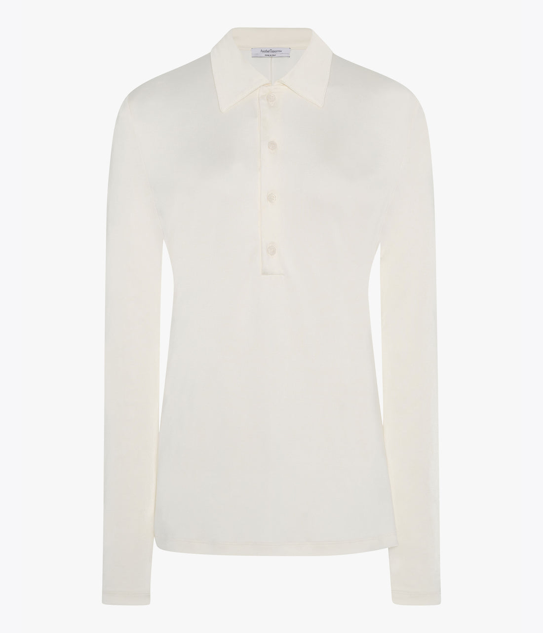 Another Tomorrow Fluid Long Sleeve Polo in Off White – Jersey Women's Top
