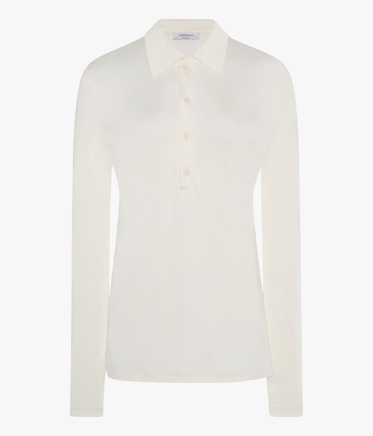 Another Tomorrow Fluid Long Sleeve Polo in Off White – Jersey Women's Top