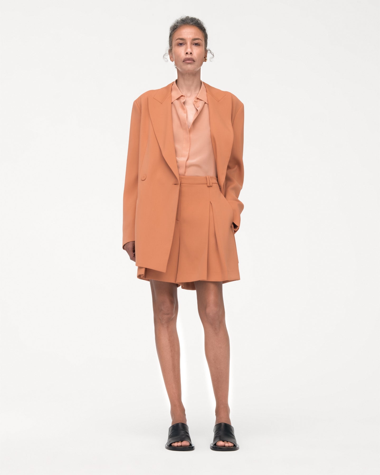 Another Tomorrow Fluid Pleated Short in Clay – Viscose Women's Trousers
