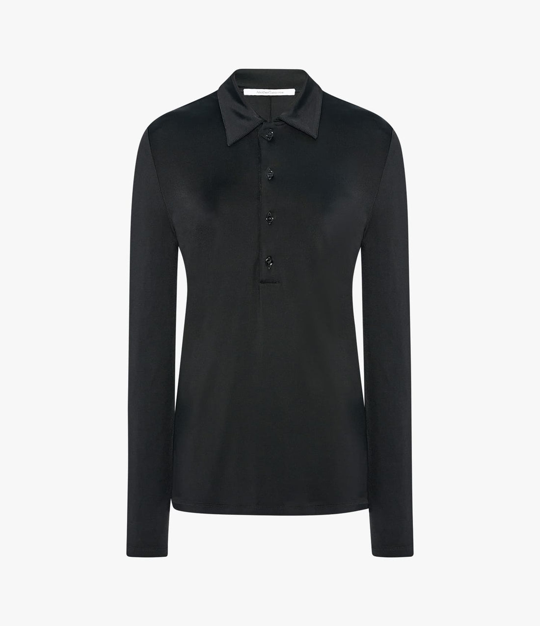 Another Tomorrow Fluid Long Sleeve Polo in Black – Jersey Women's Top