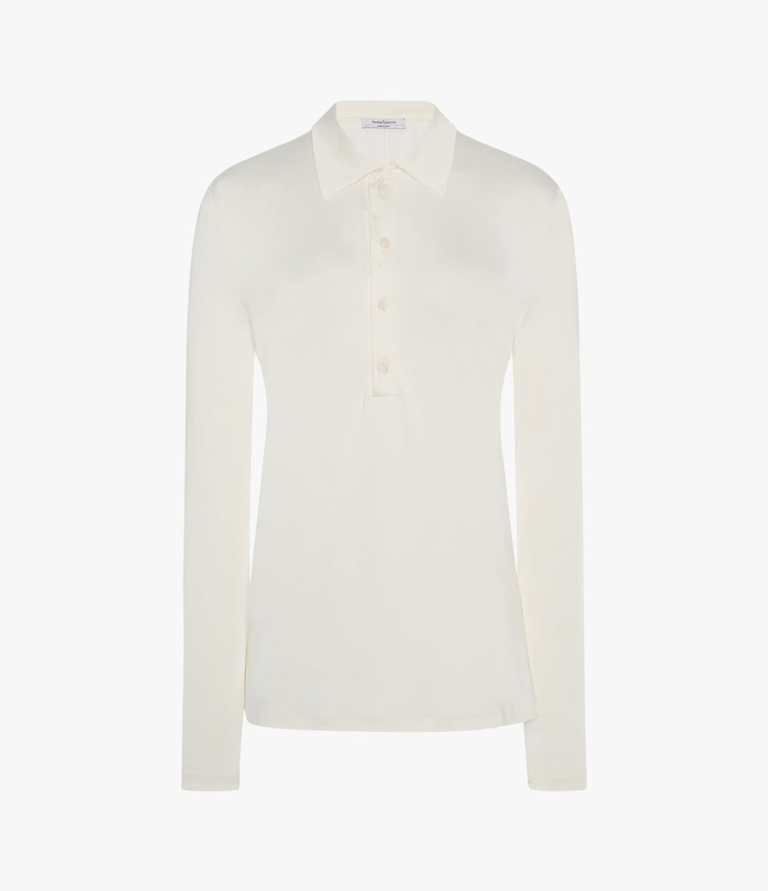 Another Tomorrow Fluid Long Sleeve Polo in Off White – Jersey Women's Top