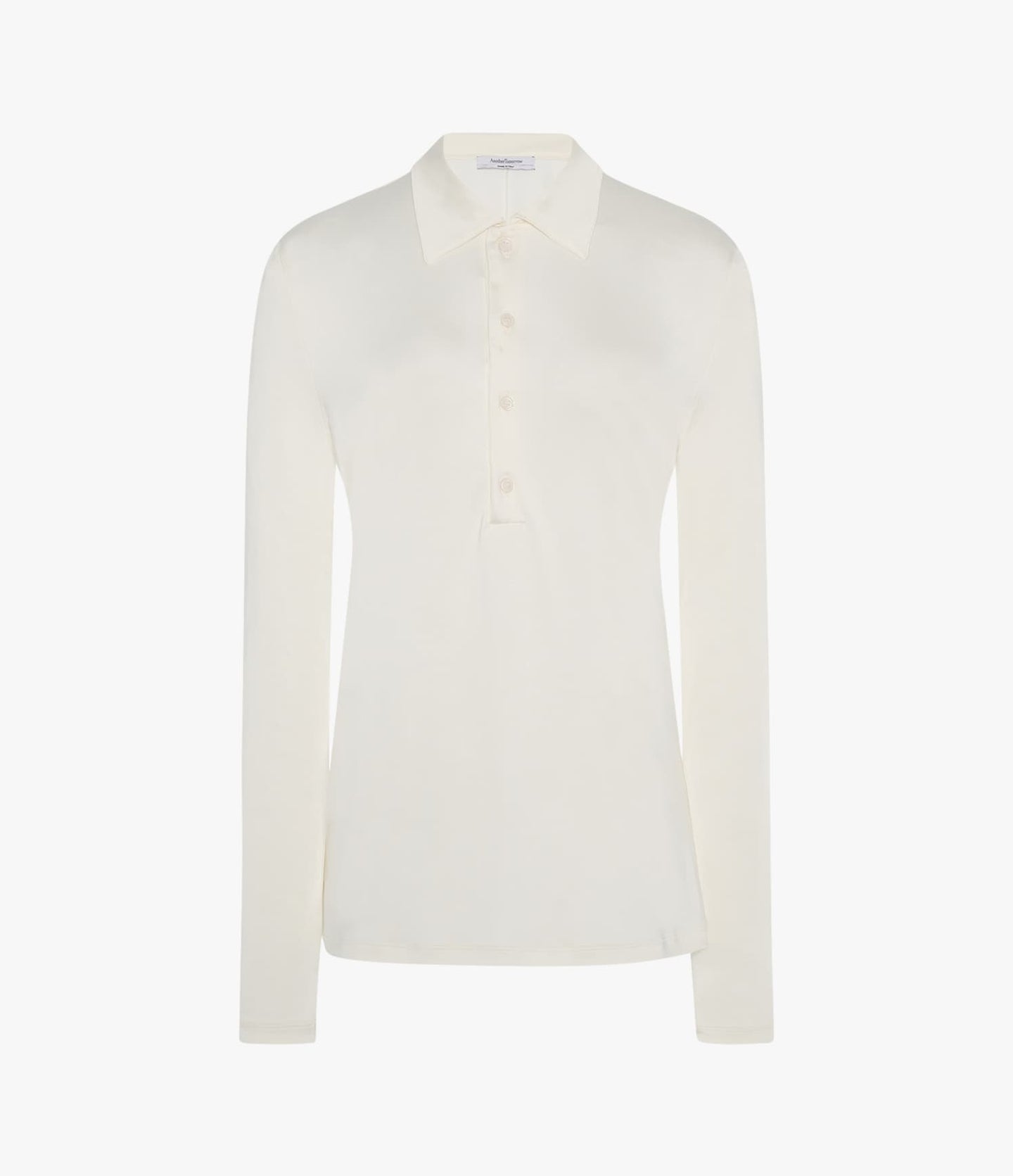 Another Tomorrow Fluid Long Sleeve Polo in Off White – Jersey Women's Top