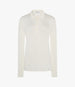 Another Tomorrow Fluid Long Sleeve Polo in Off White – Jersey Women's Top