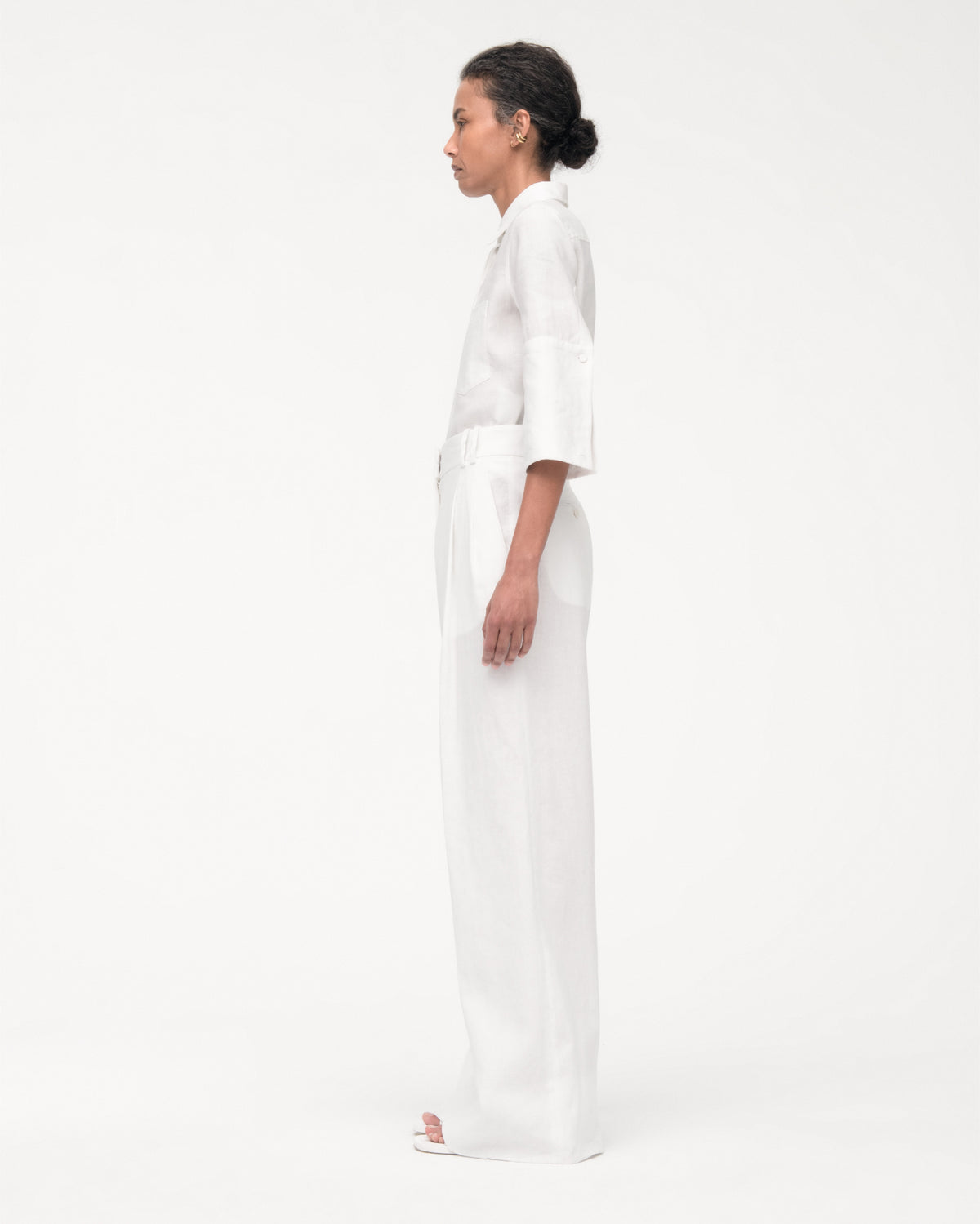 Another Tomorrow Linen French Cuff Blouse in Off White – Linen Women's Top