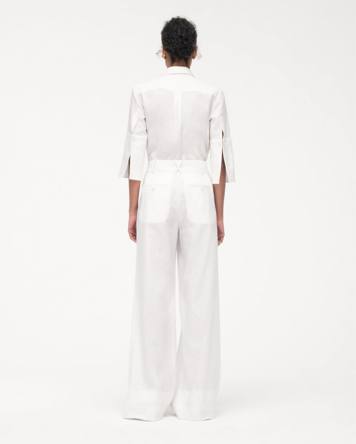 Another Tomorrow Linen French Cuff Blouse in Off White – Linen Women's Top