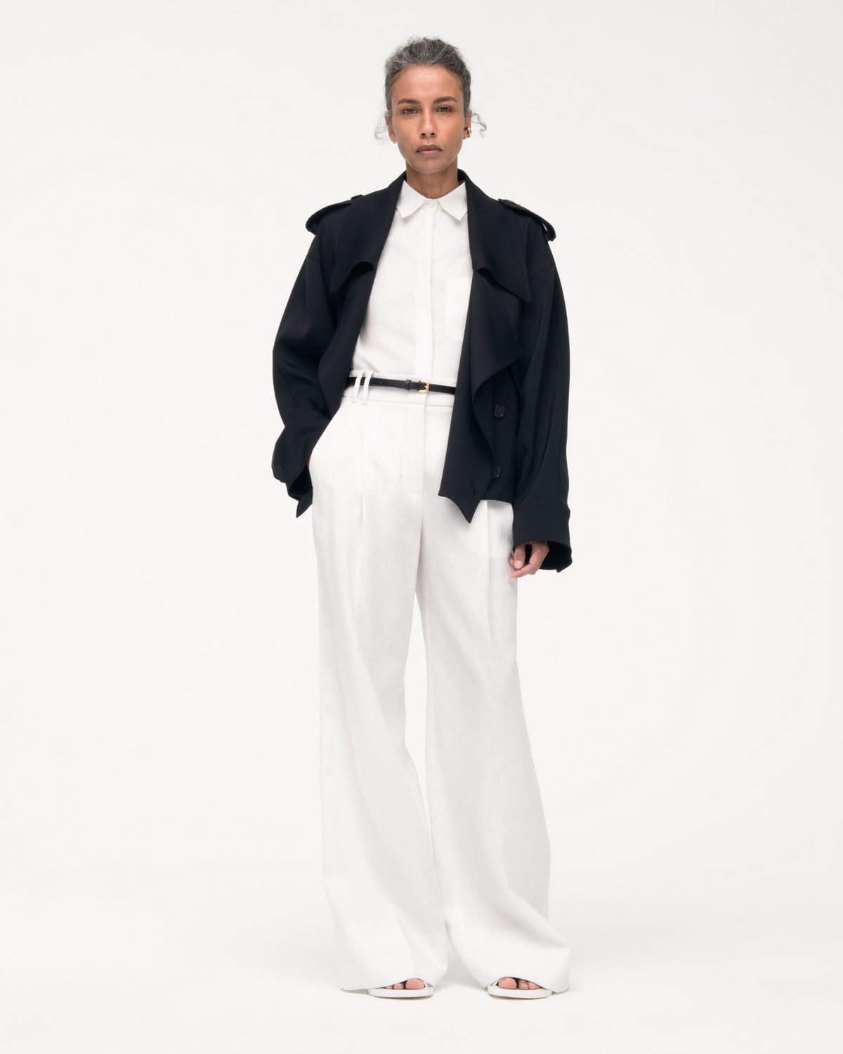 Another Tomorrow Linen French Cuff Blouse in Off White – Linen Women's Top