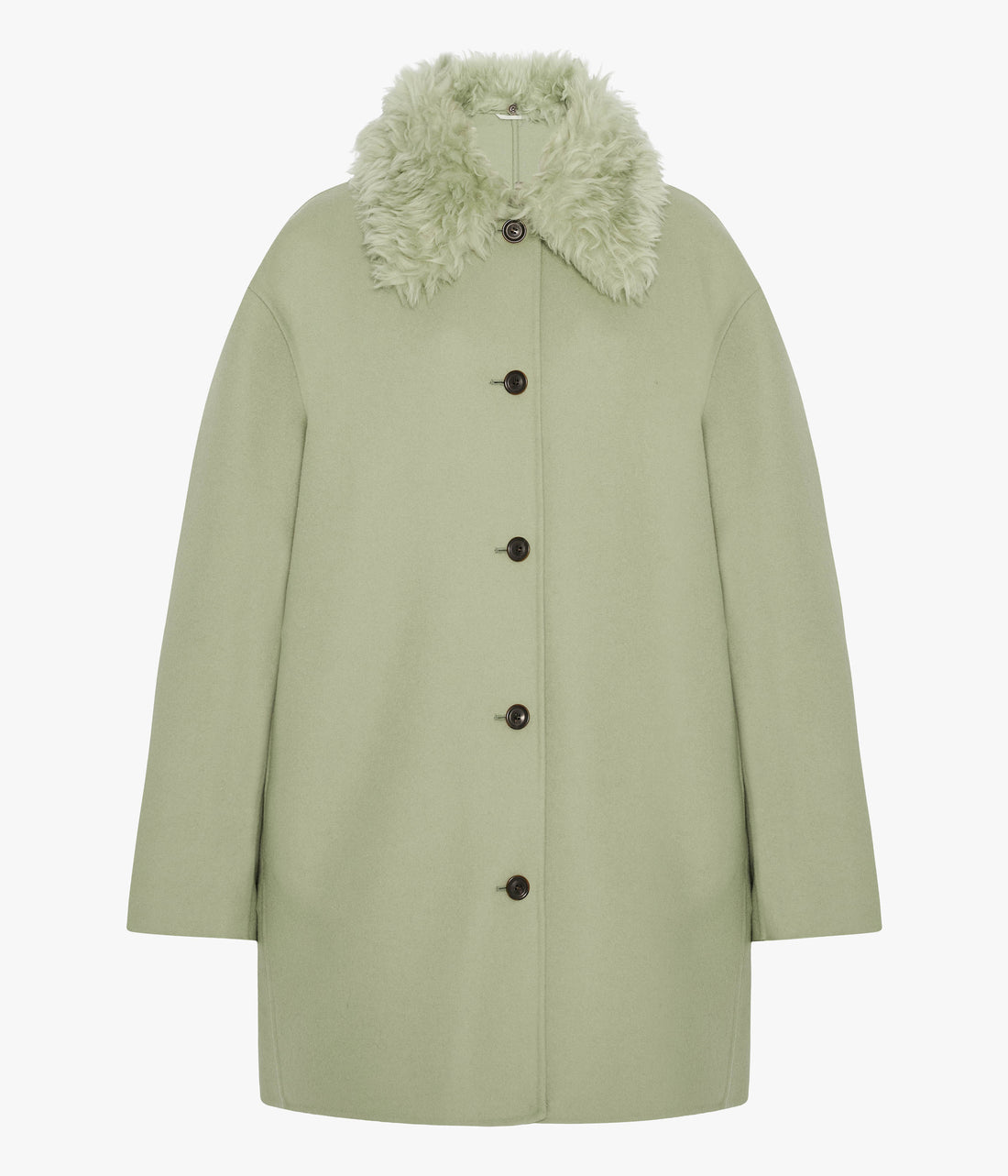 Another Tomorrow Fur Collar Balmacaan in Celadon – Wool Women's Outerwear
