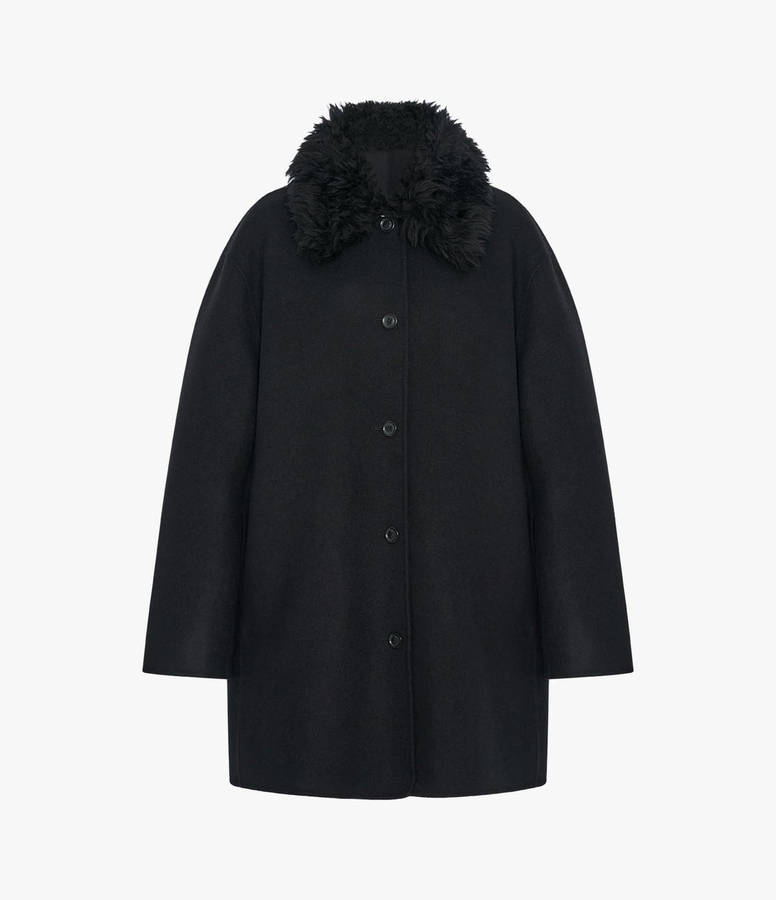 Another Tomorrow Fur Collar Balmacaan in Black – Wool Women's Outerwear