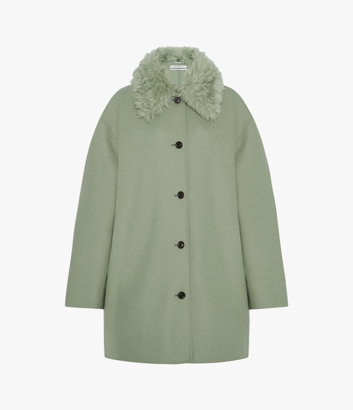 Another Tomorrow Fur Collar Balmacaan in Celadon – Wool Women's Outerwear