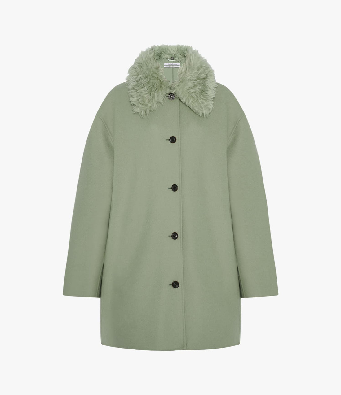 Another Tomorrow Fur Collar Balmacaan in Celadon – Wool Women's Outerwear