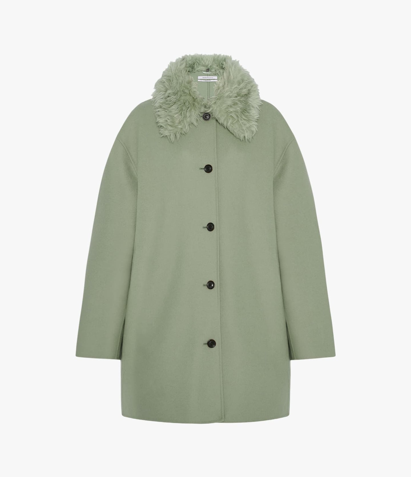 Another Tomorrow Fur Collar Balmacaan in Celadon – Wool Women's Outerwear