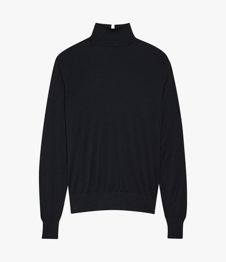 Another Tomorrow Featherweight Turtleneck in Black – Wool Women's Knitwear