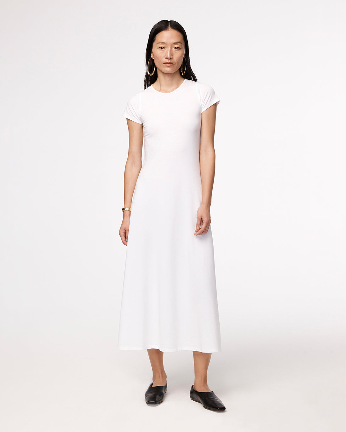 Another Tomorrow Fitted Tee Dress in White – Cotton Women's Dress