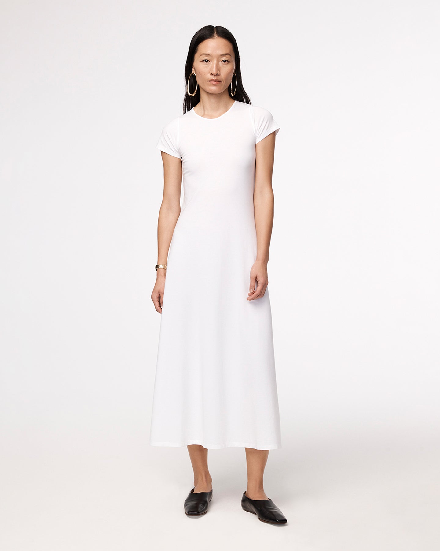 Another Tomorrow Fitted Tee Dress in White – Cotton Women's Dress