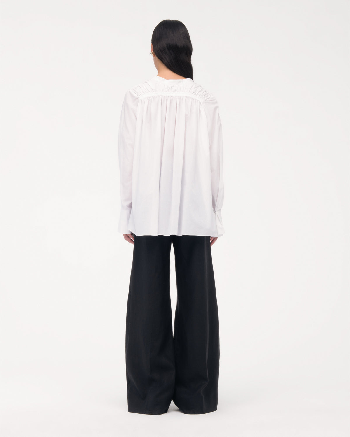 Another Tomorrow Gathered Voile Blouse in Off White – Cotton Women's Top