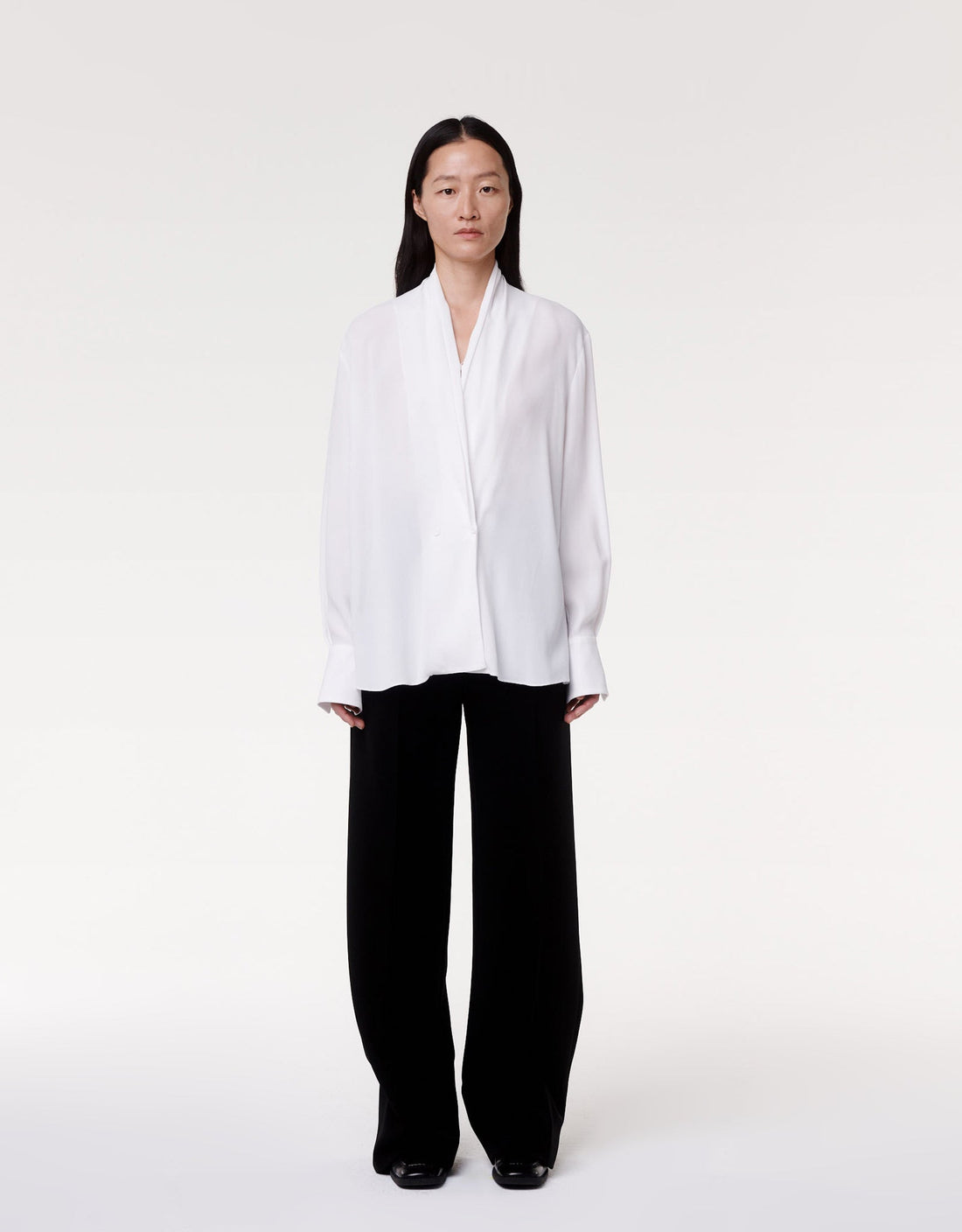 Another Tomorrow Gathered Neckline Blouse in White – Viscose Women's Top
